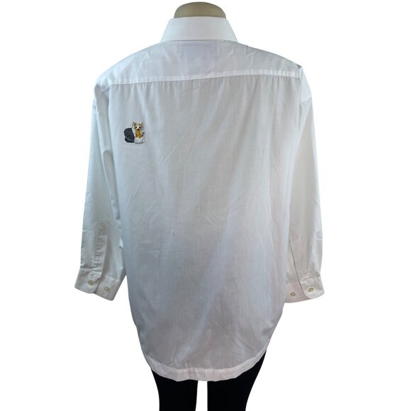 Mili Designs White Button-Up Shirt W/ Embroidered Dogs & Rhinestone Collar Sz 18 - Picture 4 of 10